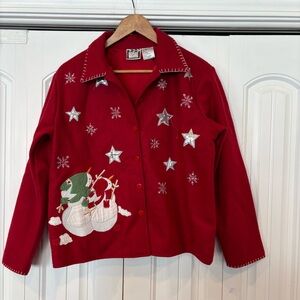 Take Two Red Snowman Button Up Shacket Size‎ Medium